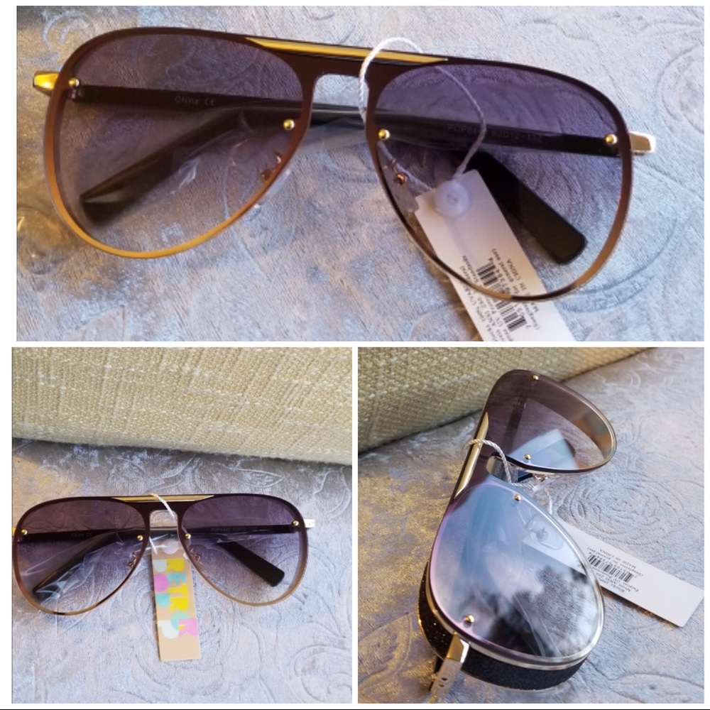 MIRROR SUNGLASSES WOMEN GOLDEN FEMALE METAL FRAME - Picture 1 of 2